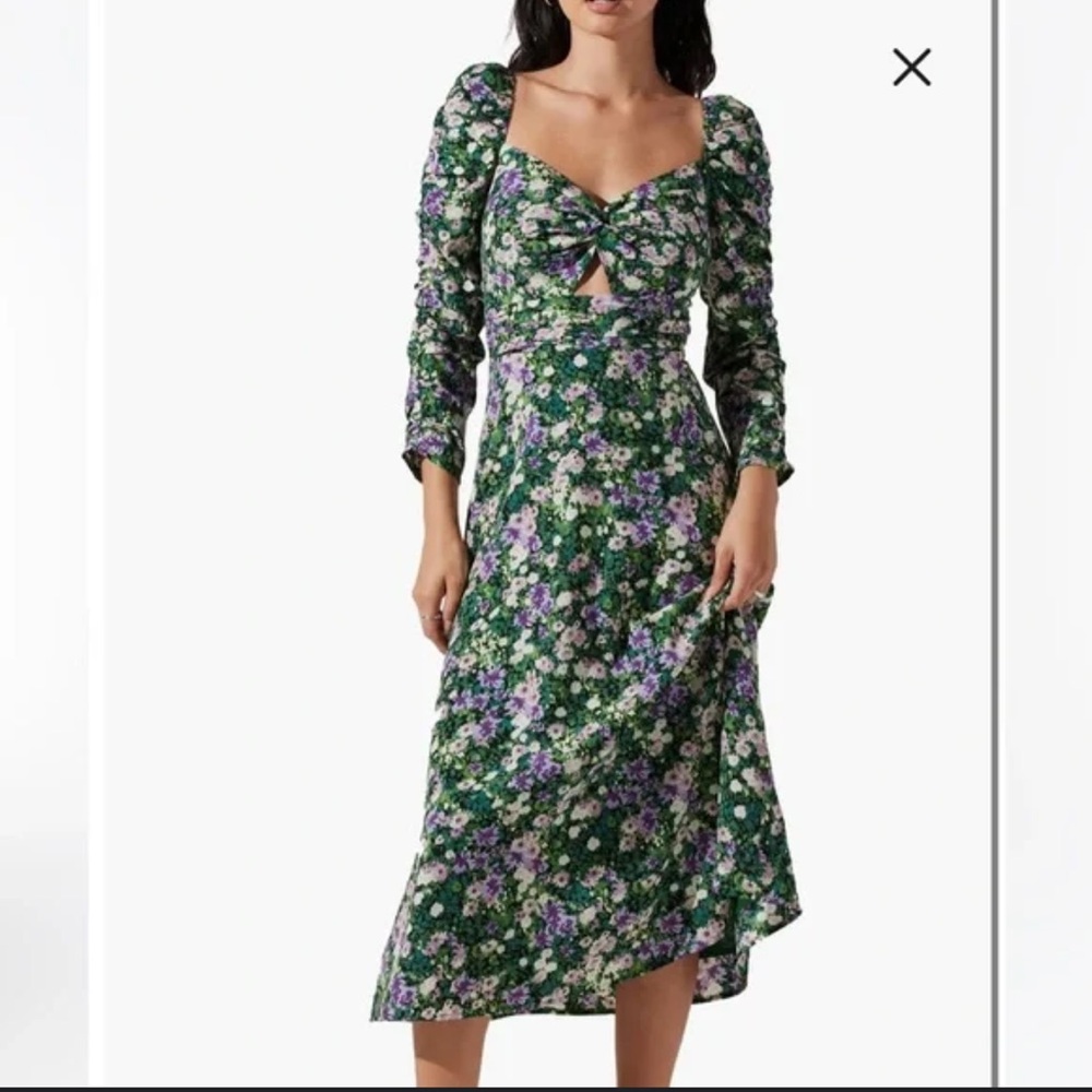 Astr Floral Midi Dress with Green and Purple Hues